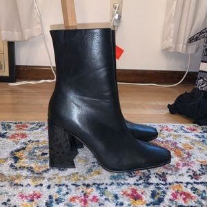 Black chunk heel booties
